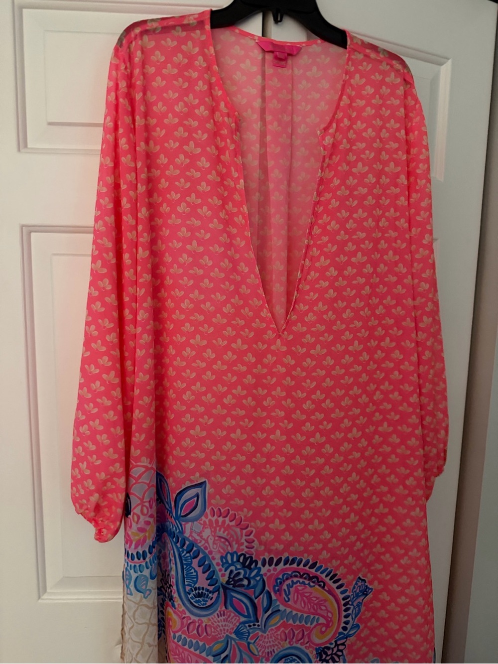 Lilly Pulitzer Coral and Blue Paisley V-Neck sheer Maxi Dress xl - Picture 3 of 5